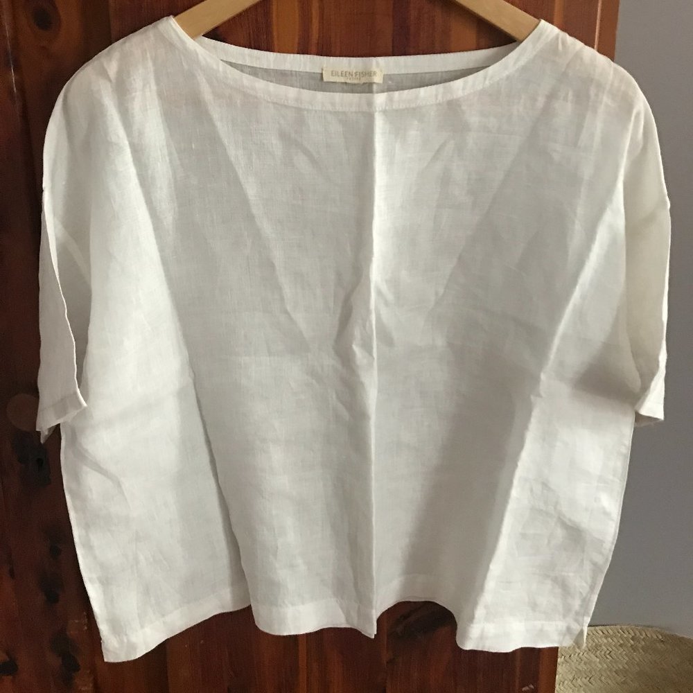 Eileen Fisher White Linen Box Top Petite